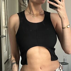 PrettyLittleThing Black Ribbed Cut Out Racerback Crop